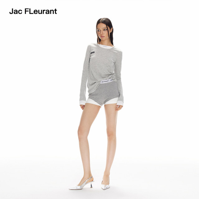 JAC FLEURANT Xu Mengjie ໂບແບບແບບດຽວກັນຂອງໂບສີປິດສະໂພກປອມສອງສິ້ນສັ້ນສີເທົາດຳ