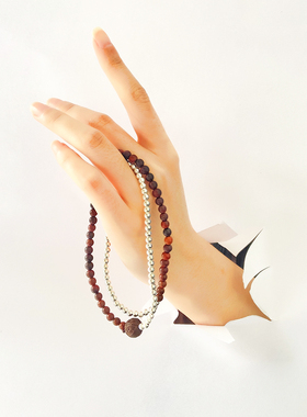 项链女高级设计感小众小叶紫檀佛珠手链足银情侣转运珠手串女天然