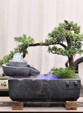 石槽流水喷泉景观摆件风水轮室内时来运转循环水景生财桌面加湿器