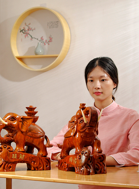 花梨木雕大象摆饰一对木象家居客厅办公室装饰红木工艺品开业送礼