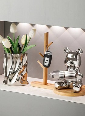 钥匙收纳神器玄关摆件2023年装饰门口入户鞋柜托盘陶瓷存钱罐客厅