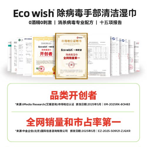 【除甲流H3N2】ecowish除病毒湿巾6抽/包便携0酒精甲流乙流消杀 - 图0