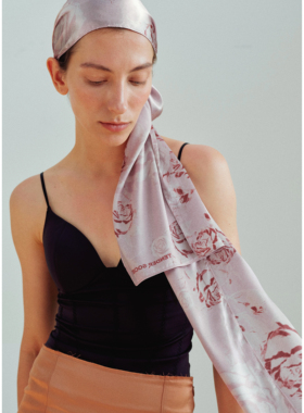 玫瑰灰紫色/豆绿色印花飘带