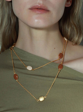 护身符系列八字纹拼色珐琅长项链