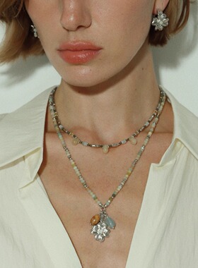 四叶草多吊坠海蓝宝串珠项链