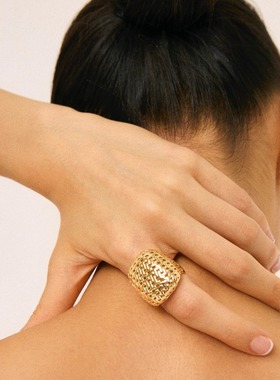 Tender SocietyT for Tender系列金银色老花镂空戒指原创食指戒