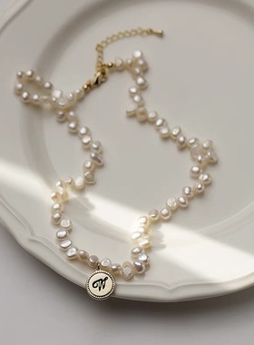 不规则天然淡水珍珠项炼女2023年新款轻奢小众吊坠法式锁骨链颈饰