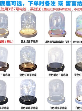 极速永生花玻璃罩嘻嘻猫展示盒带灯发光Molly防尘罩roseonly摆件