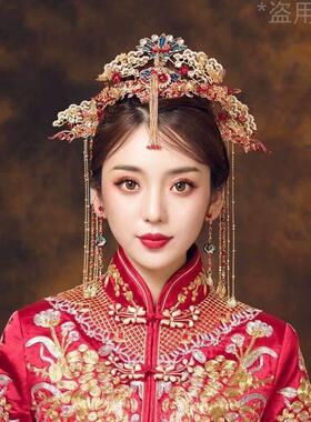新婚式秀禾服新娘头饰2203新款新娘礼大气发红色DZY敬酒龙簪凤褂