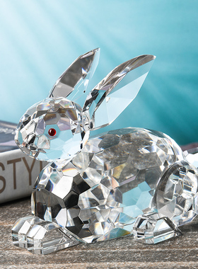 大小号白水晶兔子摆件 家居客厅装饰品十二生肖动物摆件生日礼物