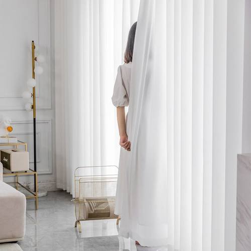 Solid White Tulle Sheer Window Curtains for Living Room - 图3