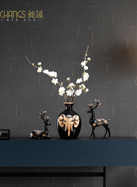 象花瓶鹿摆件套装组合梅花鹿创意结婚礼物美式客厅家装配饰工艺品