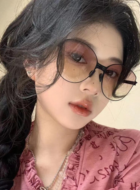 超薄折叠墨镜女潮高级感ins大框圆脸显瘦渐变色素颜防晒太阳眼镜