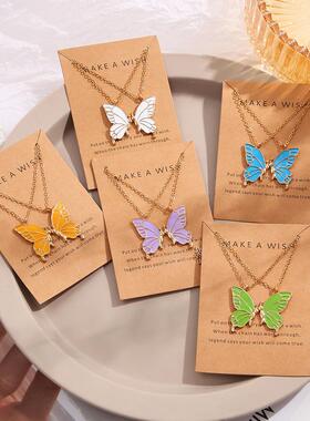 极速Colorful butterfly necklace clavicle chain彩色蝴蝶项链锁