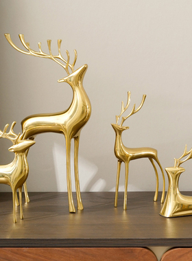 纯铜小鹿摆件轻奢高档客厅玄关电视柜酒柜工艺品乔迁新居软装饰品
