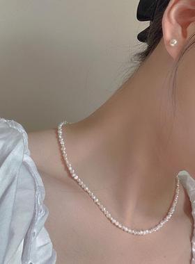 珍珠项链天然链锁骨巴洛克不女规则颈链淡水小众感轻奢14k金小粒