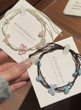 甜美清透蝴蝶双绳手链手工编织情侣手绳小众高颜值手饰送闺蜜礼物