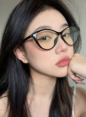 欧美时尚复古猫眼镜架可配近视防蓝光平光镜个性百搭素颜显白眼镜