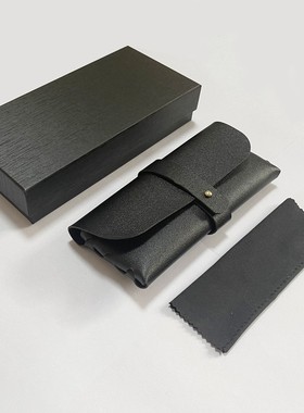 黑色钉扣皮包天地盖时尚眼镜盒套装收纳盒可印盒子