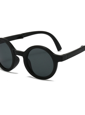 时尚折叠儿童墨镜女童简约磨砂眼镜男童宝宝可爱圆框防晒太阳镜潮