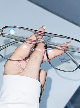 新款防蓝光双梁眼镜框男个性大框方形眼镜架可配近视平光镜女