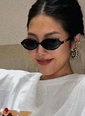 欧美时尚新款椭圆形小框复古太阳镜男女同款防紫外线网红墨镜