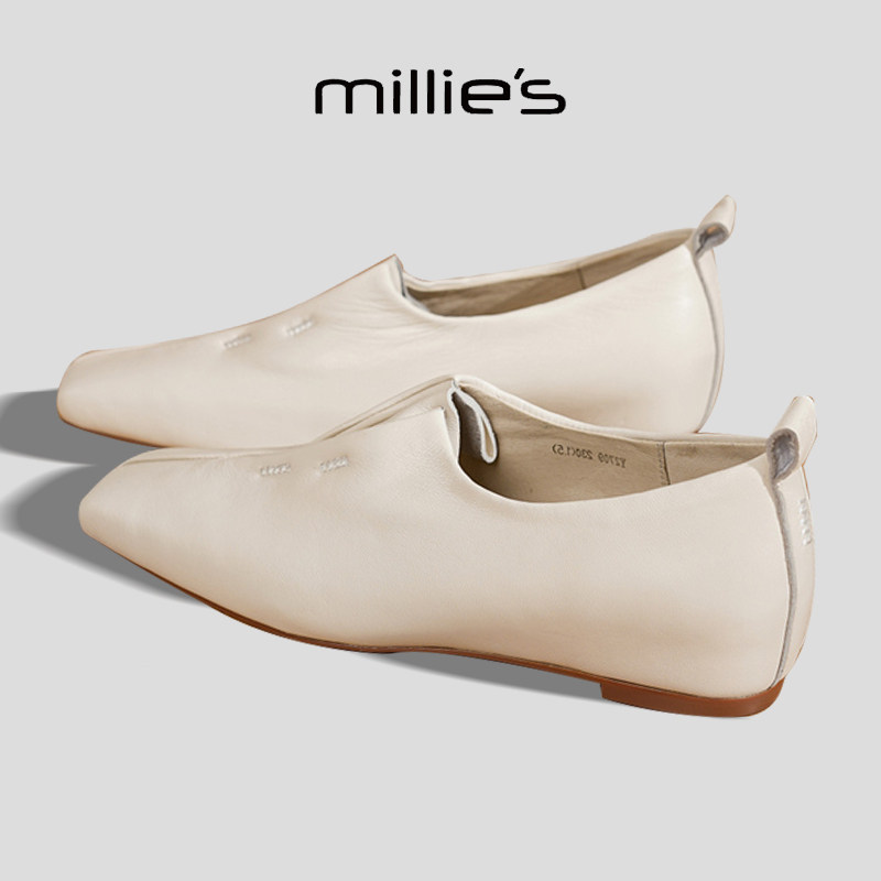 MILLIE'S/妙丽真皮一脚蹬乐福鞋女平底舒适通勤单鞋2026新款皮鞋,淘宝优惠券,粉丝福利购,淘宝优惠卷