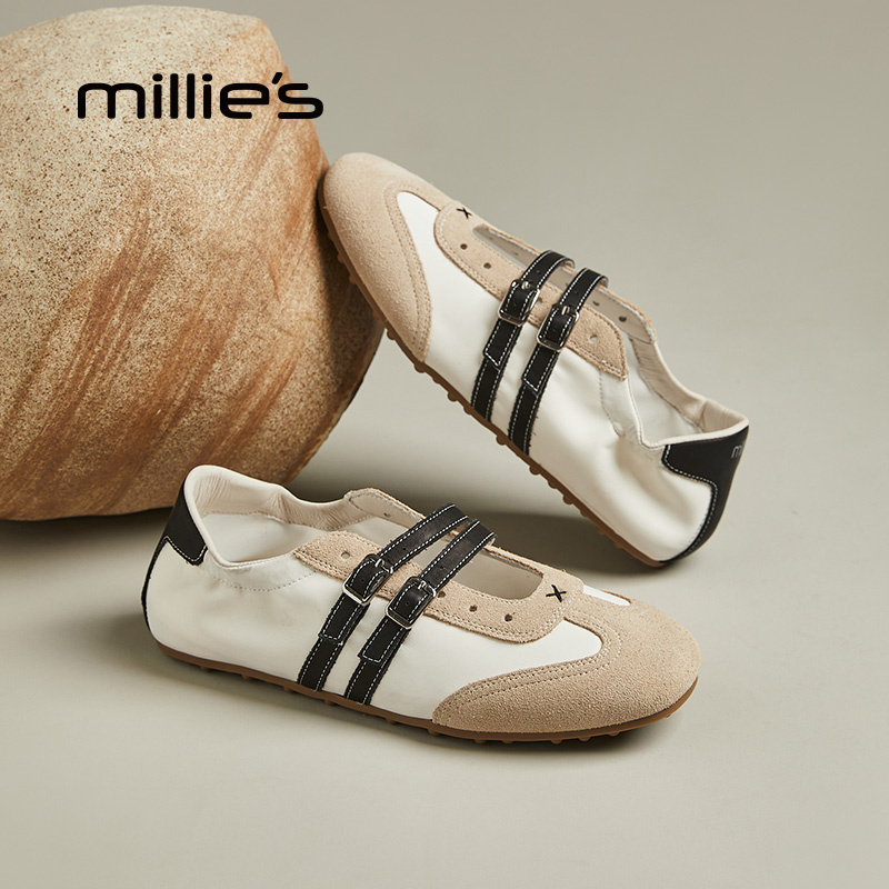 MILLIE'S/妙丽圆头平底韩版日常学院风跑步轻便柔软时尚玛丽珍鞋 - 图1