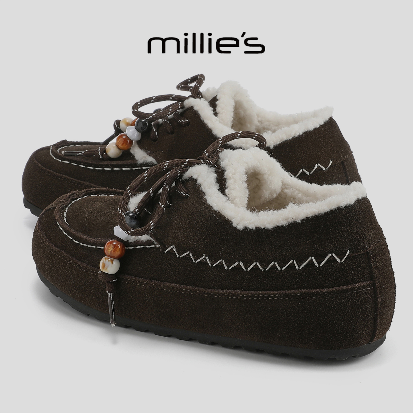 MILLIE'S/妙丽2025新款时尚百搭舒适加绒加厚勃肯鞋厚底休闲鞋 - 图0