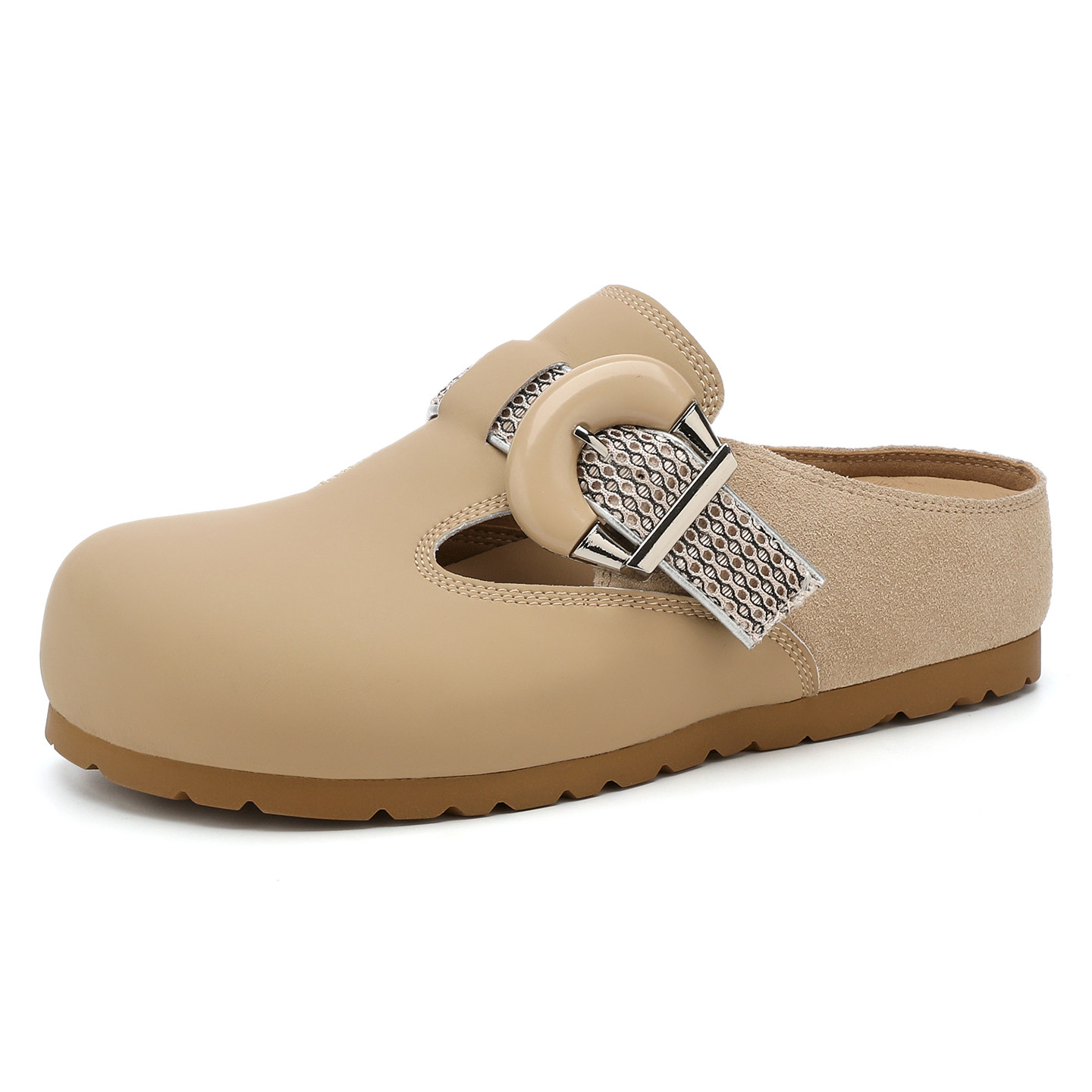 MILLIE'S/妙丽时尚水钻勃肯鞋女真皮复古包头一脚蹬平底鞋懒人鞋,淘宝优惠券,粉丝福利购,淘宝优惠卷