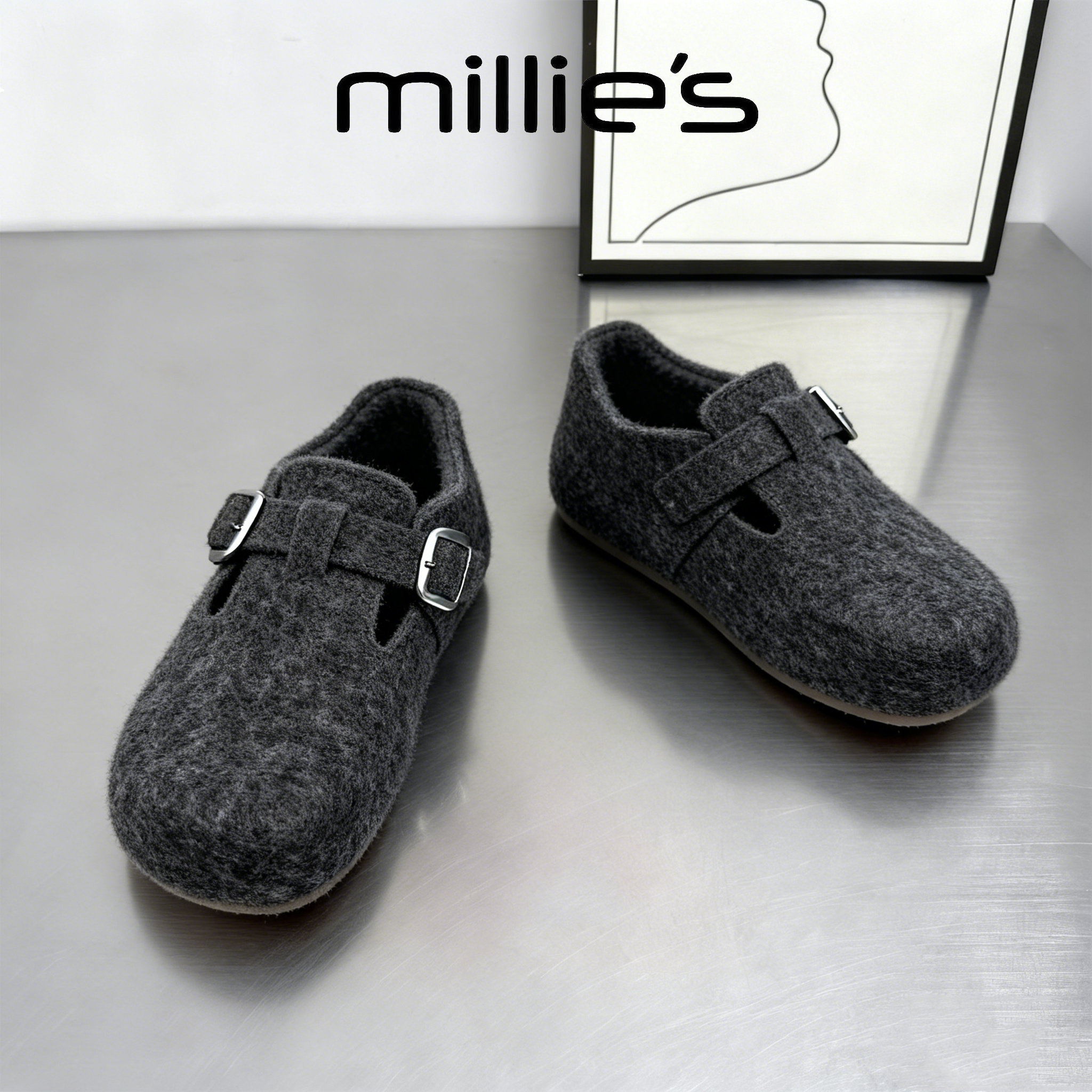 MILLIE'S/妙丽毛绒勃肯鞋女平底一脚蹬舒适软底加绒保暖毛毛鞋,淘宝优惠券,粉丝福利购,淘宝优惠卷