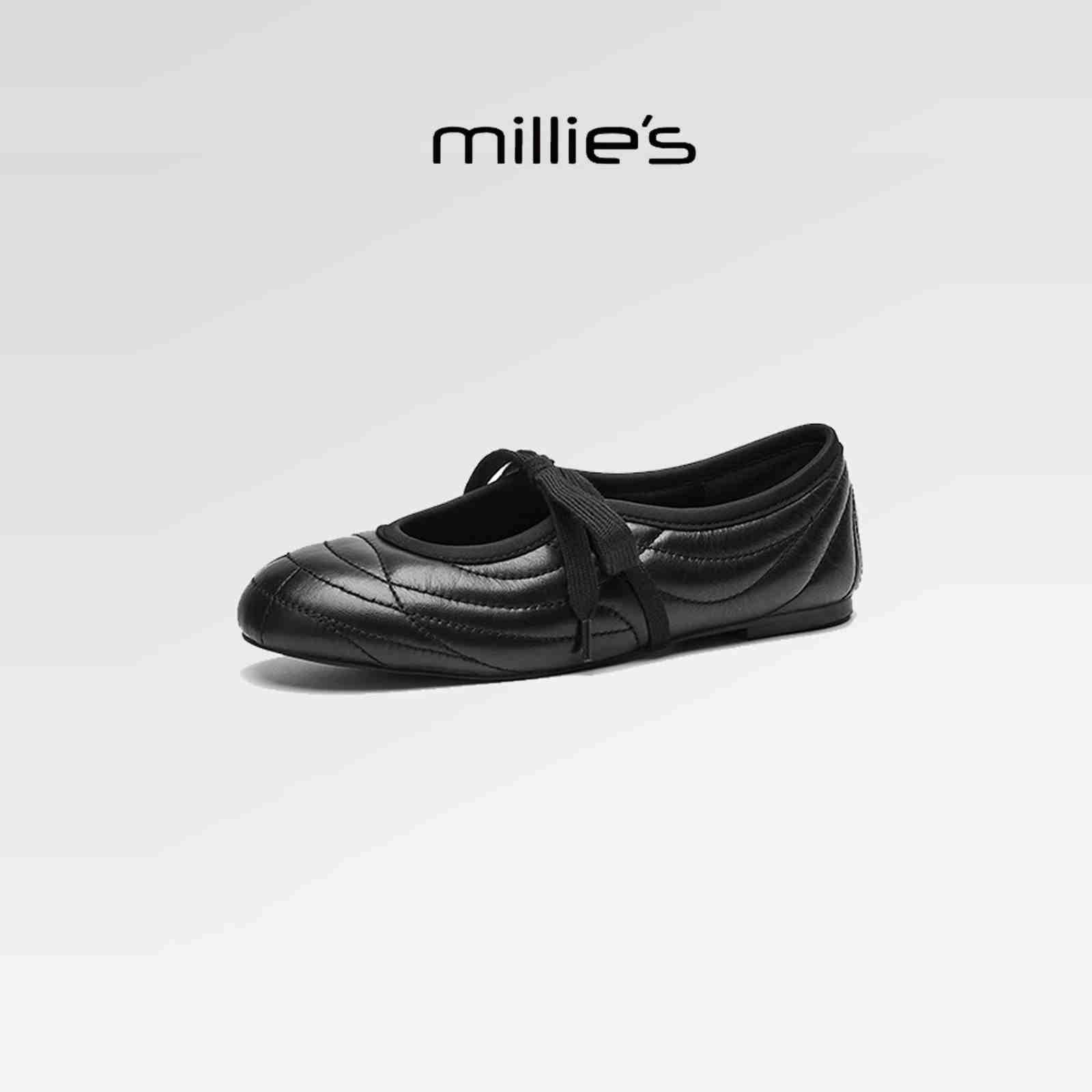 millies妙丽女鞋 学院风真皮芭蕾鞋平底气质优雅浅口时尚单鞋夏季 - 图0