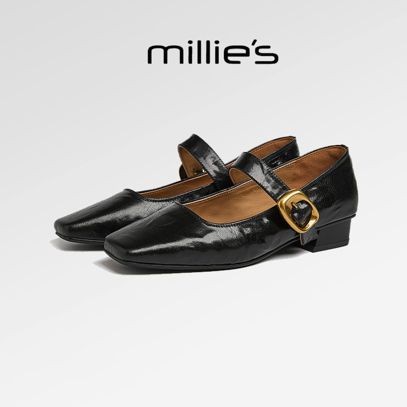 millies妙丽法式优雅真皮玛丽珍鞋女新款软底增高一字扣小皮鞋,淘宝优惠券,粉丝福利购,淘宝优惠卷