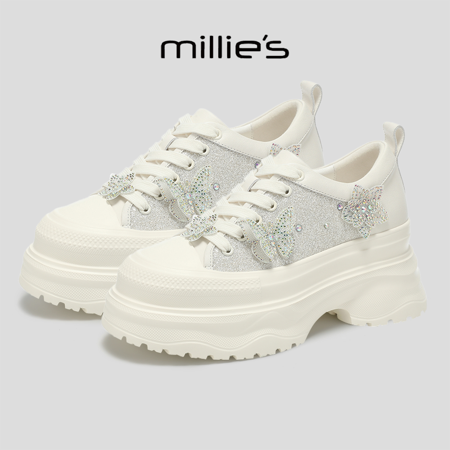 MILLIE'S/妙丽2025新款女鞋真皮厚底女鞋系带百搭休闲鞋女Q - 图1