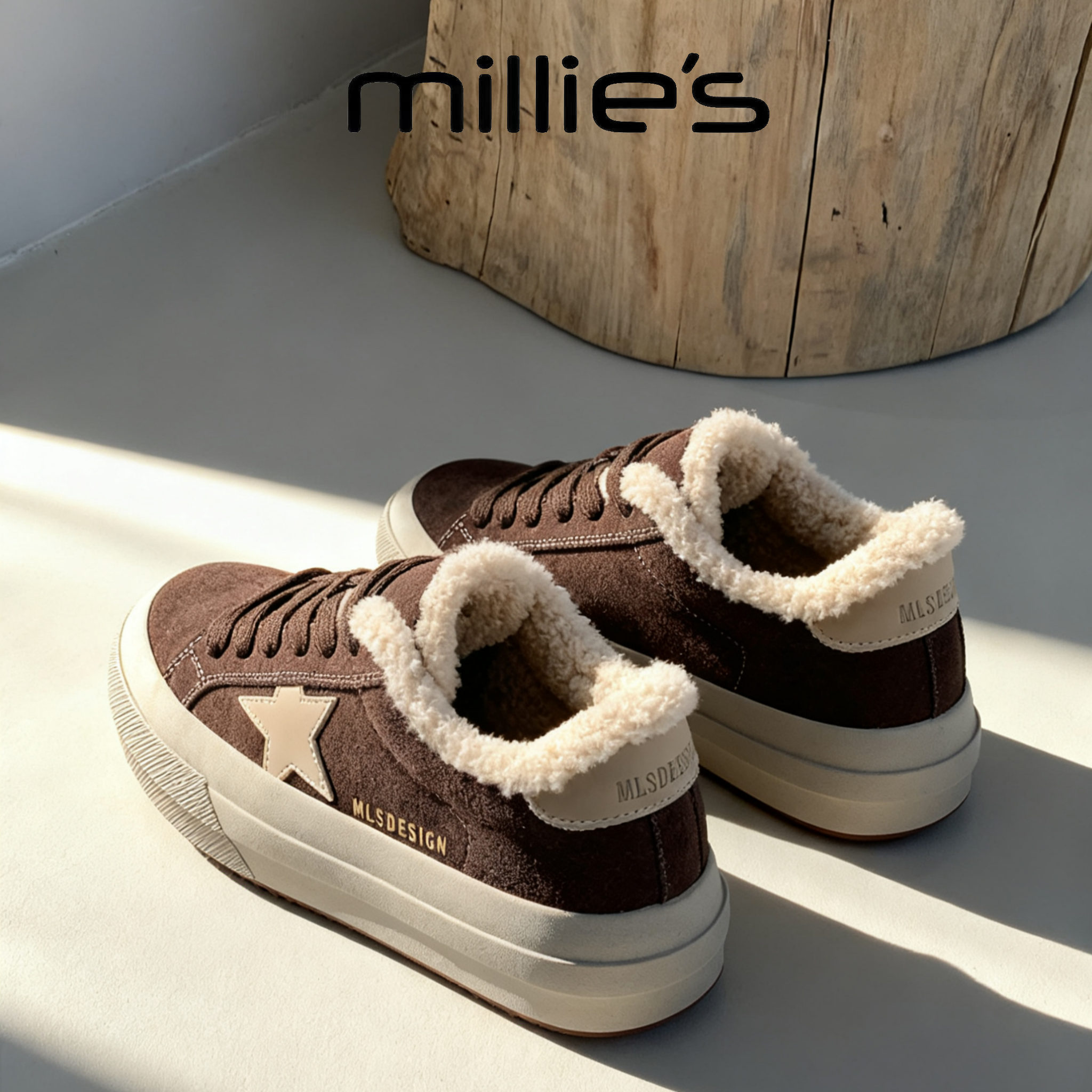 MILLIE'S/妙丽新款加绒保暖女鞋星星板鞋冬季百搭撞色系带休闲鞋,淘宝优惠券,粉丝福利购,淘宝优惠卷