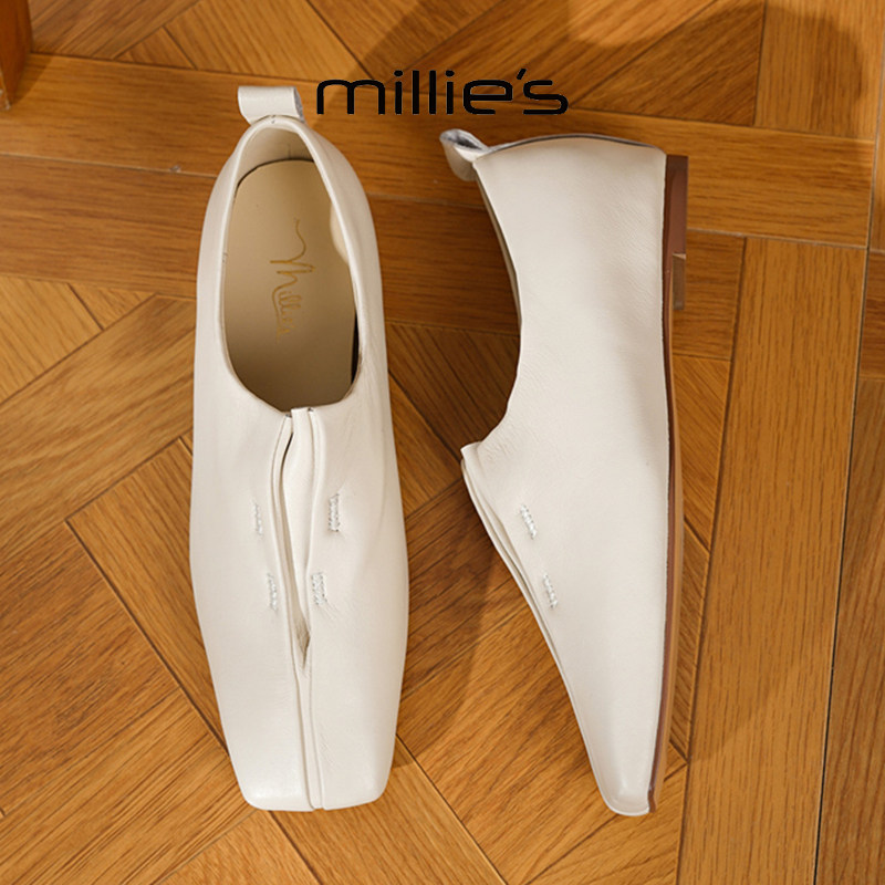 MILLIE'S/妙丽真皮一脚蹬乐福鞋女平底舒适通勤单鞋2026新款皮鞋,淘宝优惠券,粉丝福利购,淘宝优惠卷