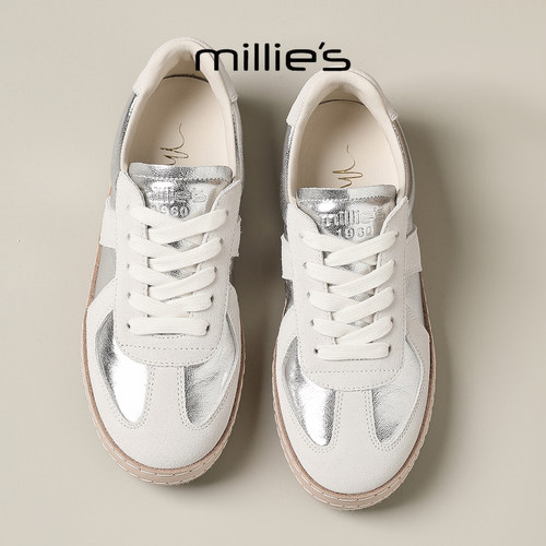 MILLIE'S/妙丽春季不累脚复古德训鞋女2026新款银色百搭休闲板鞋 - 图0