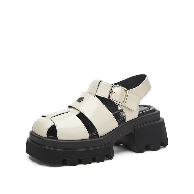 MILLIE'S/妙丽夏季凉鞋厚底增高复古皮带扣白色休闲百搭浅口单鞋,淘宝优惠券,粉丝福利购,淘宝优惠卷