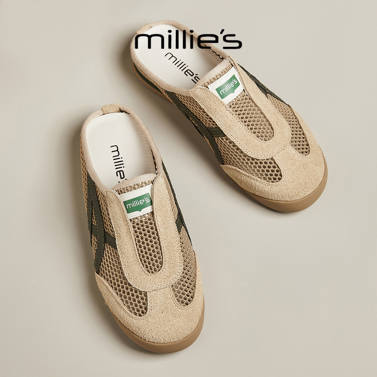 MILLIE'S/妙丽2025新款平底透气运动半拖女休闲百搭包头拖鞋,淘宝优惠券,粉丝福利购,淘宝优惠卷