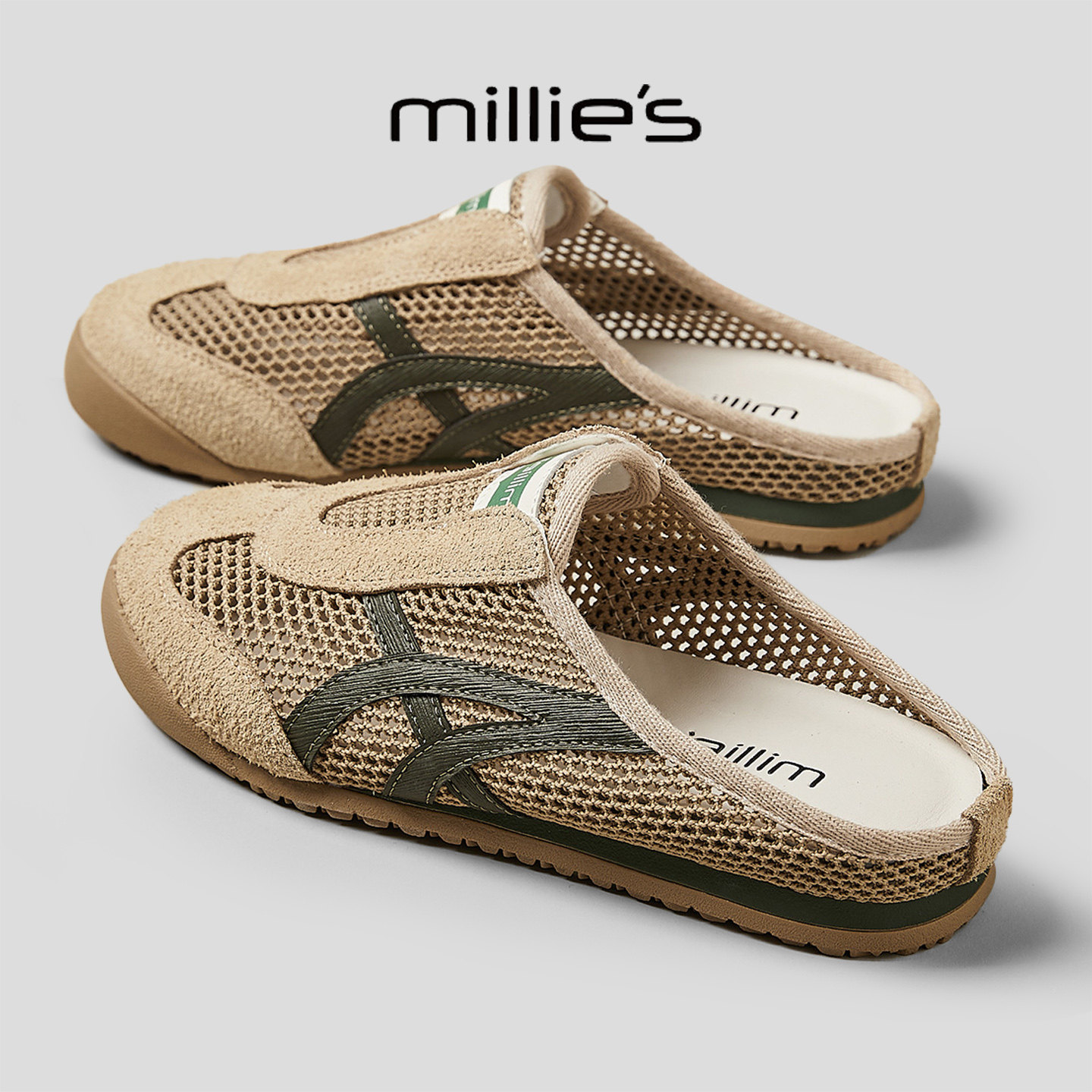 MILLIE'S/妙丽2025新款平底透气运动半拖女休闲百搭包头拖鞋,淘宝优惠券,粉丝福利购,淘宝优惠卷