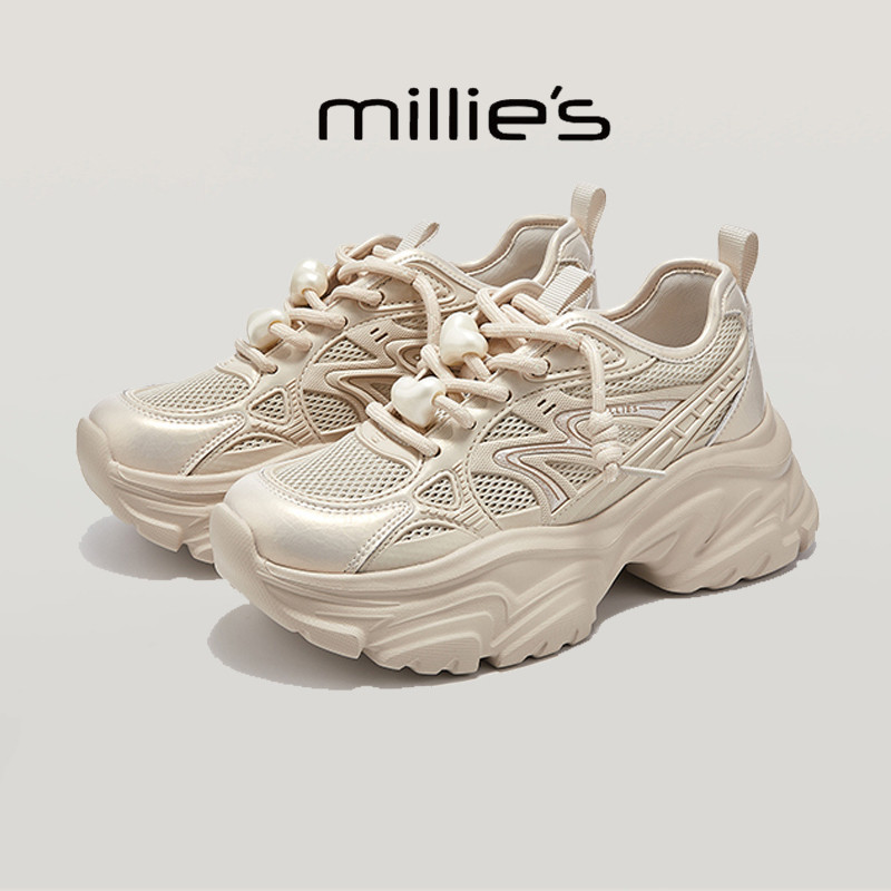 MILLIE'S/妙丽圆头厚底装饰拼接设计感时尚运动休闲旅游老爹鞋秋,淘宝优惠券,粉丝福利购,淘宝优惠卷