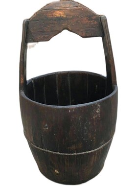 民俗老物件古代木桶老水桶怀旧辘轳木水桶水井辘轳架木盆旧木花盆