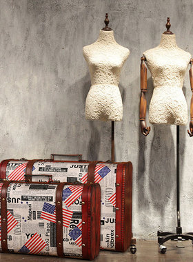 欧式复古木质手提箱仿古装饰品收纳箱子橱窗摆件老式皮箱摄影道具