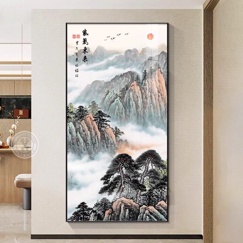 泰山画靠山图玄关装饰画中式有山无水五岳独尊挂画走廊过道背景画
