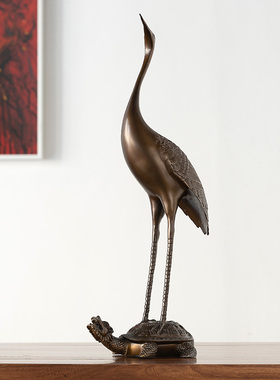 官作纯铜龟鹤祝寿送礼书房家居饰品客厅茶几艺术摆件高级感小众