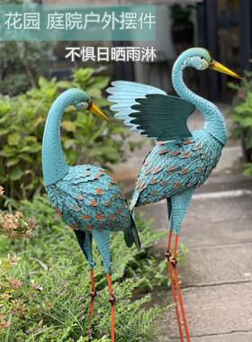 庭院摆件户外园林景观铁艺孔雀仙鹤大型落地水景造景花园布置装饰