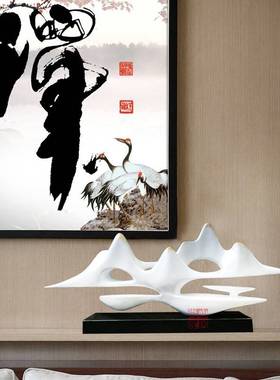 2022新中式客厅玄关摆件禅意酒店隔断艺术软装办公室饰品酒柜假山