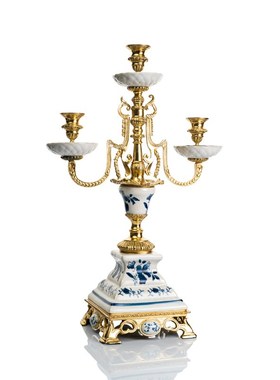 欧式青花瓷系列摆件陶瓷配铜花瓶纸巾盒客厅装饰青花将军罐烛台