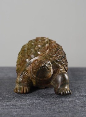 天然绿檀手把件实木雕刻金钱龟把玩乌龟长寿龟文玩工艺品车载摆件