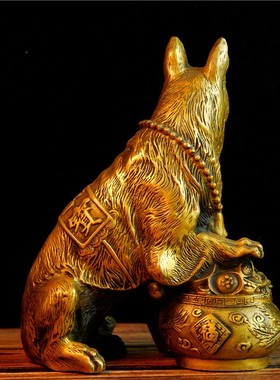 聚宝盆狗摆件纯铜守家狗生肖狗家居办公室桌面装饰品狼狗金钱狗
